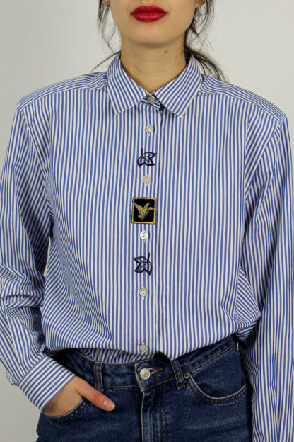 Second-Hand-Streifenbluse-Blau