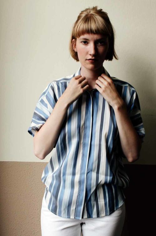 Vintage Seidenbluse blau weiß