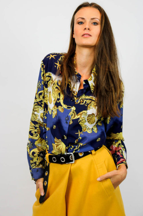 bluse blau gelb gemustert