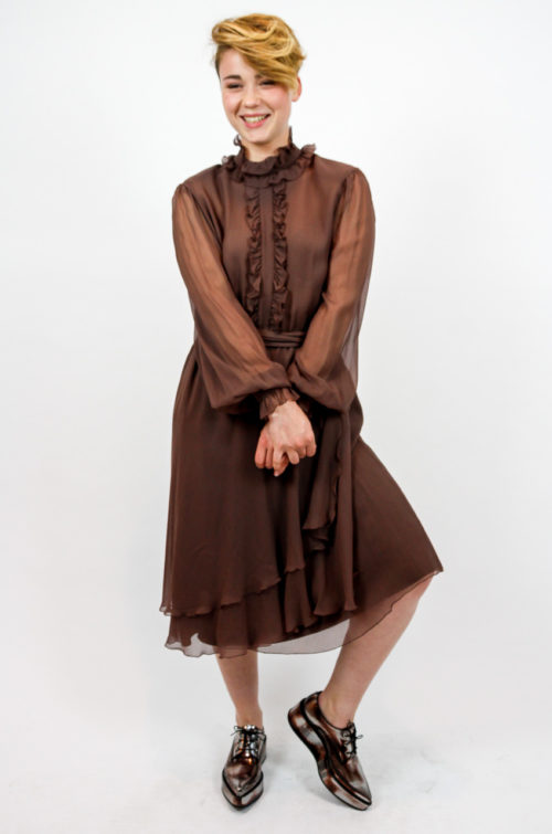 kleid rüschen braun
