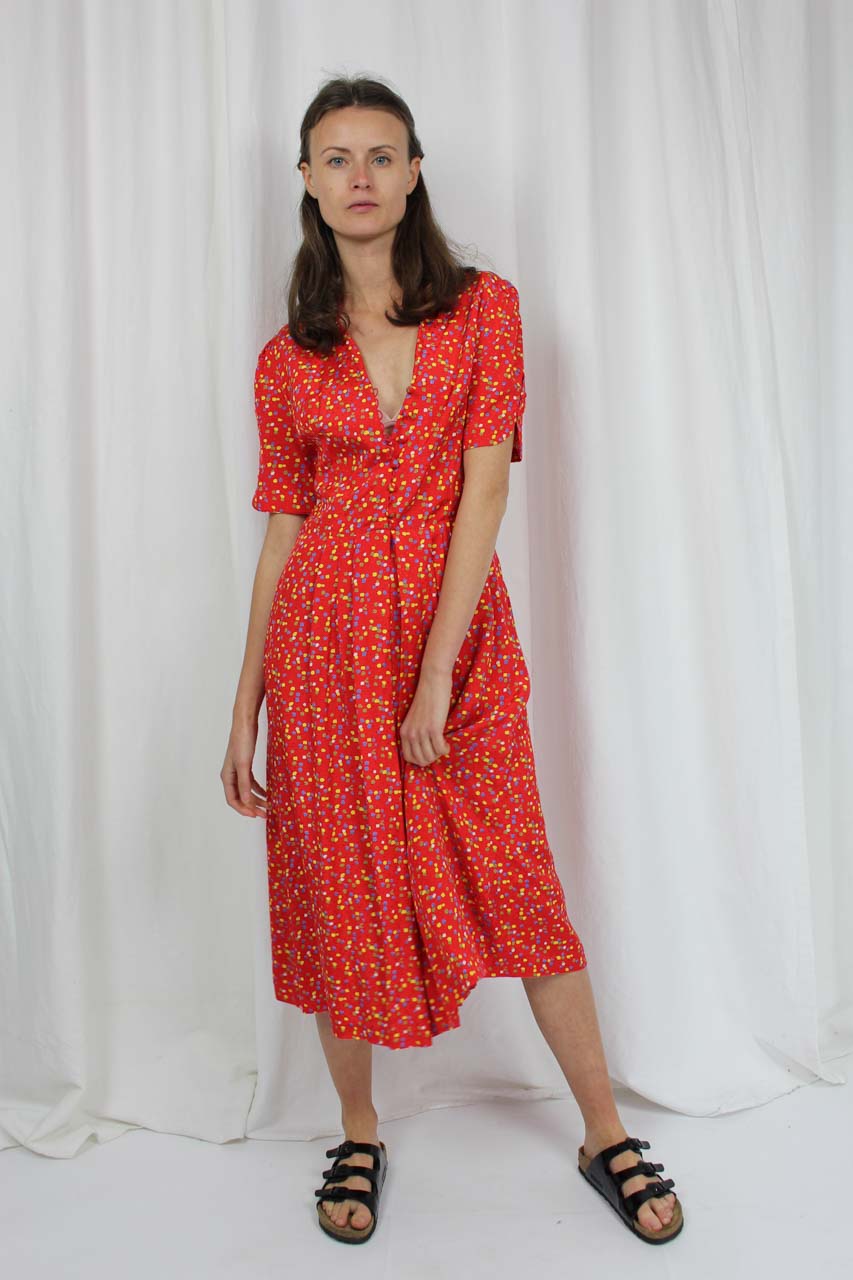 Vintage Kleid rot mit Punkten 70er Jahre "Lona" | Oma Klara