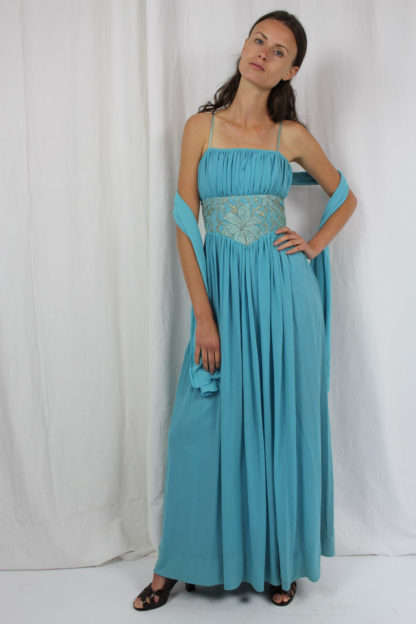 80er Jahre Abendkleid blau Second Hand