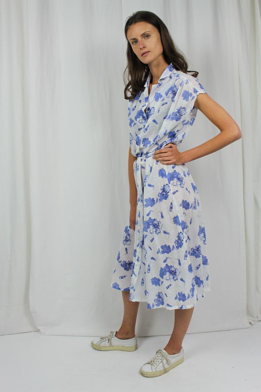 Vintage Kleid weiß blau 70er Jahre "Margo" | Oma Klara