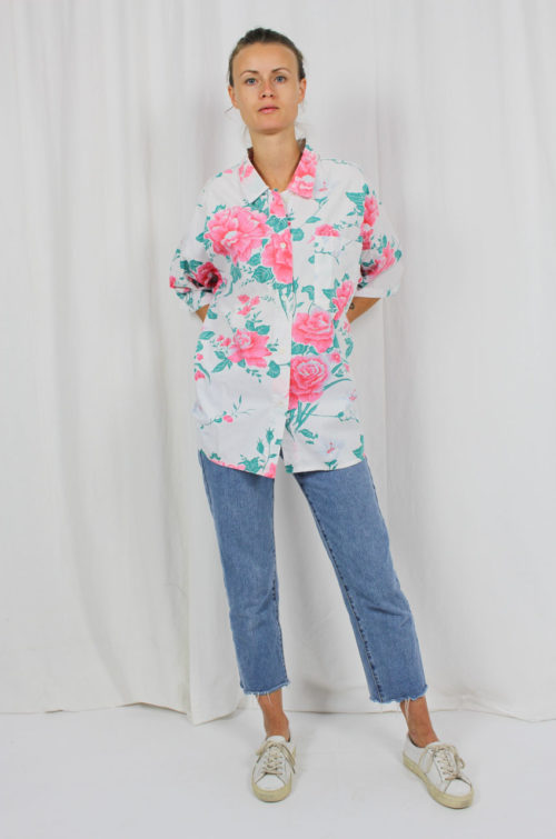 Bluse weiß Rosenmuster