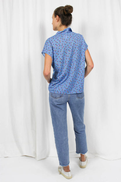 Kurzarmbluse blau Second Hand