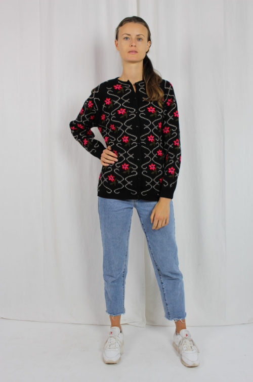Vintage Strickjacke mit Blumenmuster