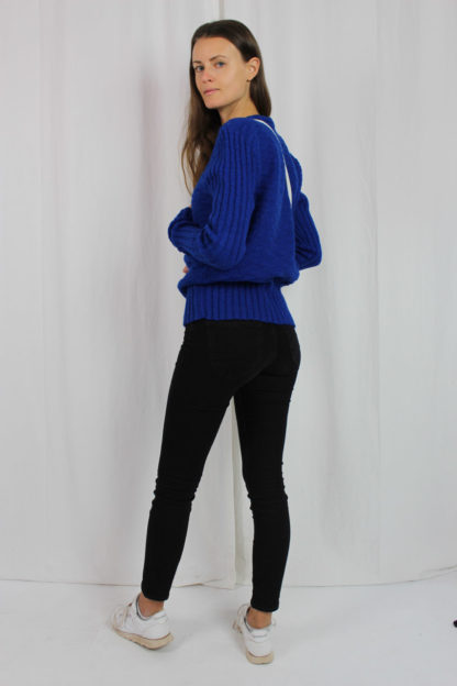 blauer selbstgestricketer Pullover 70er Jahre