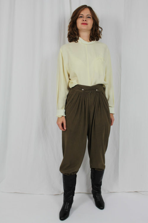 Vintage Bundfaltenhose Khaki