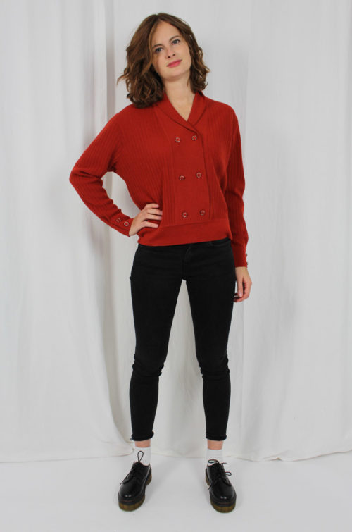 Vintage Pullover Rot Gerippt
