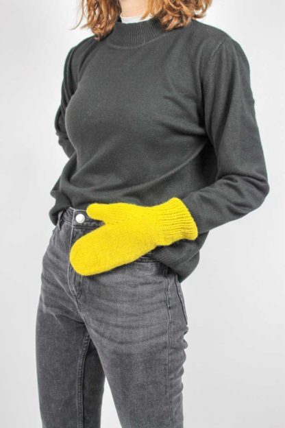 Vintage Fäustlinge gelb handgestrickt