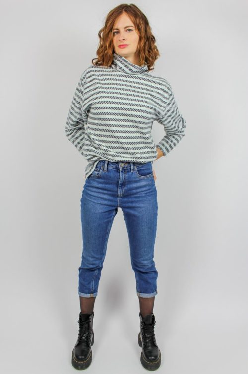 Vintage Pullover weiß türkis