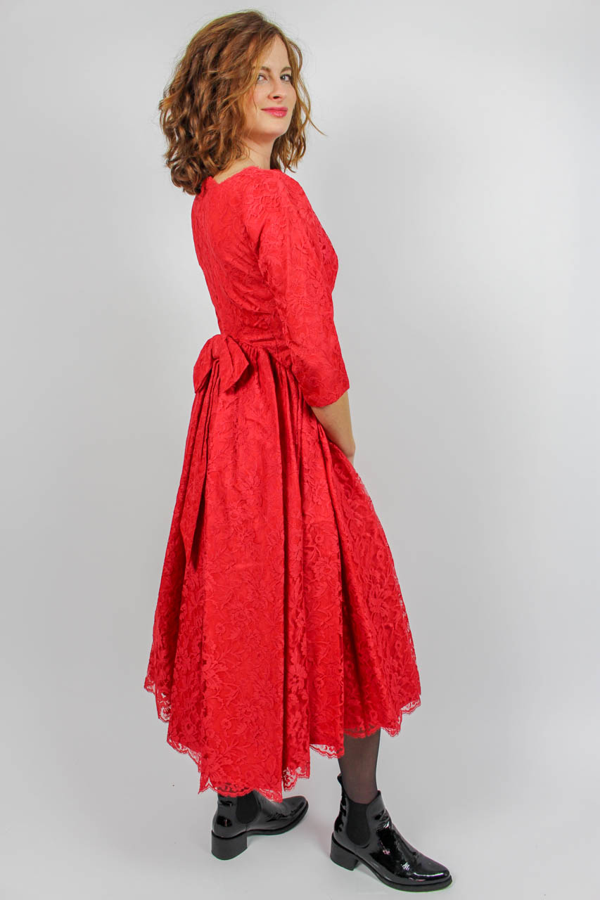 Vintage Spitzenkleid Rot Elena Oma Klara