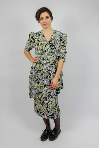 Vintage Kleid grau gelb