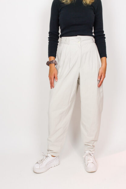 Vintage Bundfaltenhose Creme